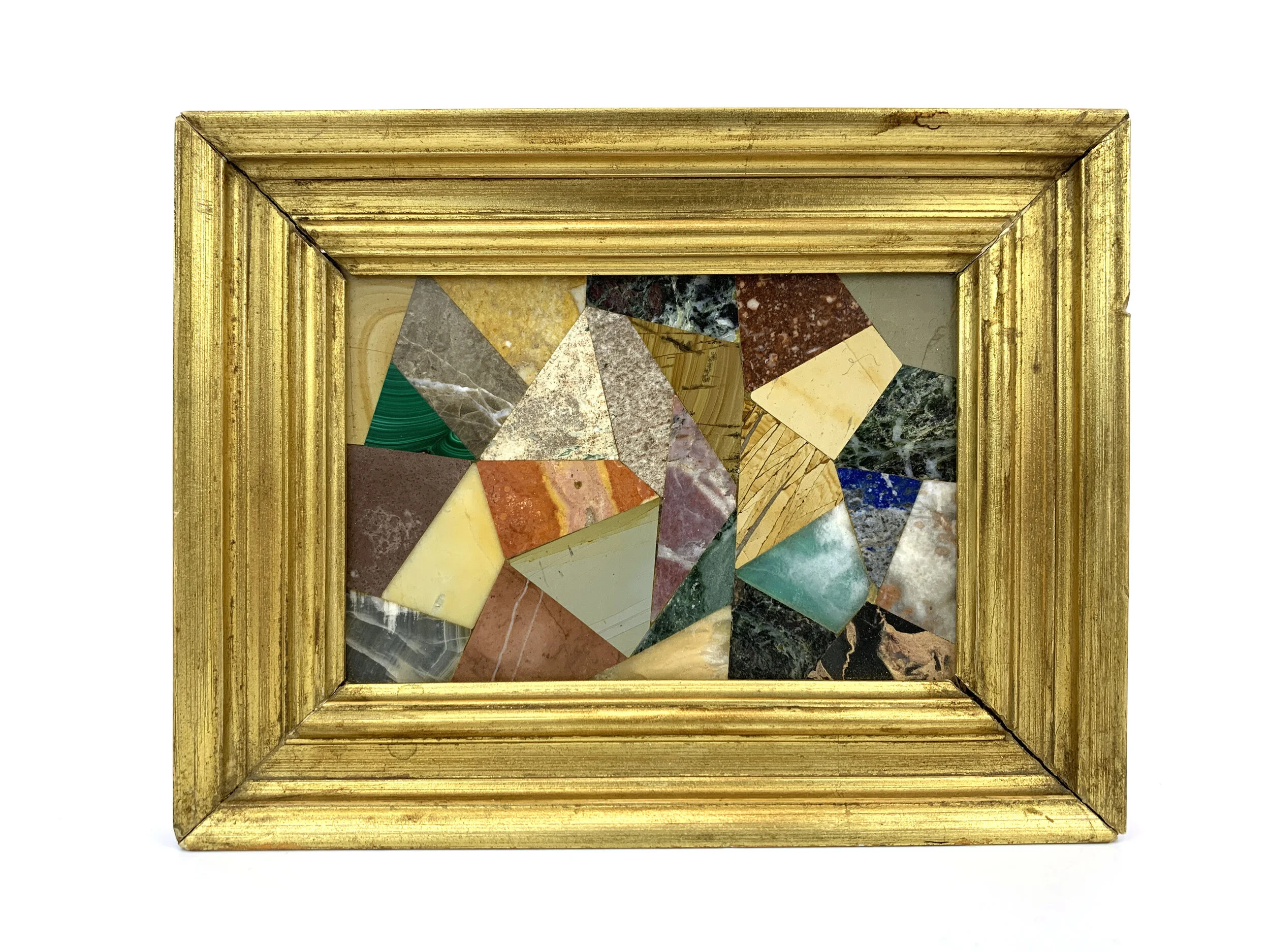 G. Ugolini 天然石モザイク G. Ugolini Italian Pietra Dura Stone Framed Abstract Mosaic